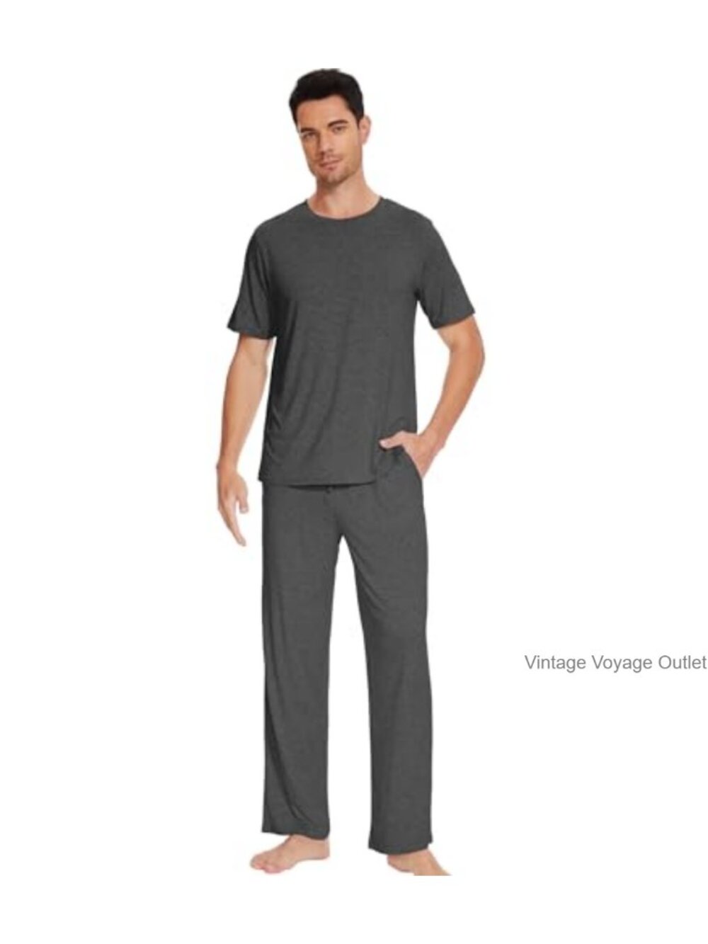 Men's Short Sleeve Pajamas Set Sleepwear Soft Lounge Sets with Pockets Viscose